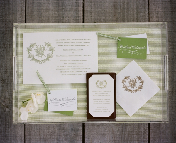 Preppy Green and White Wedding Stationery