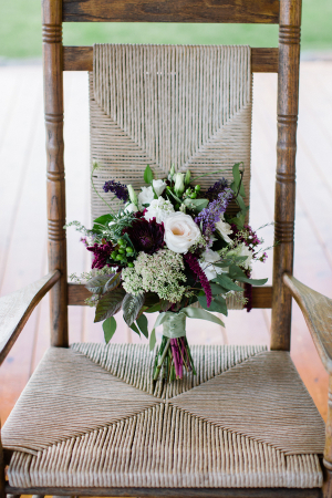 Cream Purple and Green Bouquet Tied With Ribbon