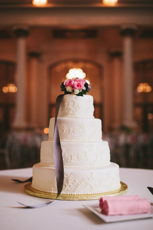 Elegant Wedding Cake With Pink Flowers