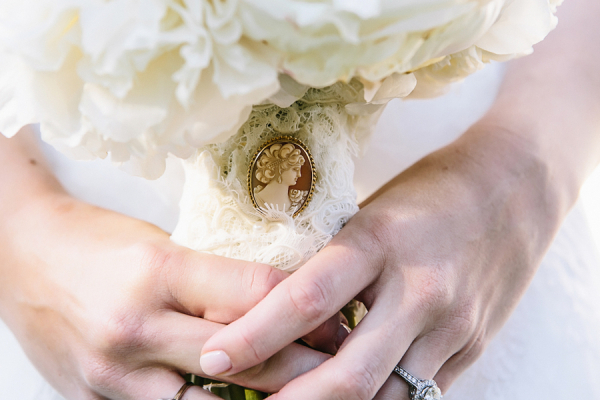 Lace Wrapped Bouquet With Cameo Pin