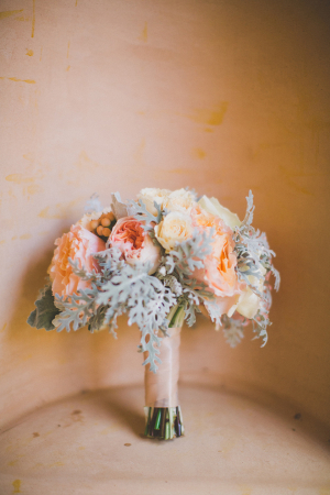 Peach and Pink Bouquet With Dusty Miller