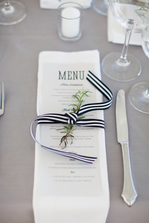 Reception Menu Tied With Black and White Striped Ribbon
