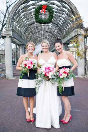 Short Navy and White Striped Bridesmaids Dresses