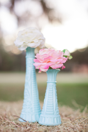 Blue Milk Glass Vases With Flowers