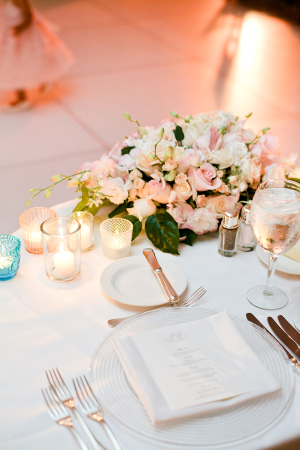 Pale Pink and White Reception Table Decor
