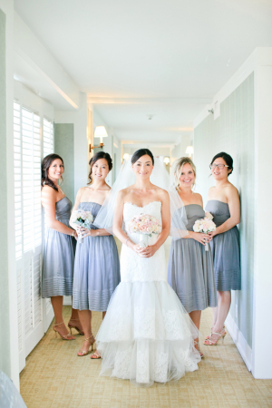 Short Strapless Light Blue Bridesmaids Dresses