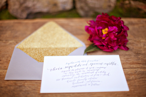 Gold Glitter and Calligraphy Wedding Invitation