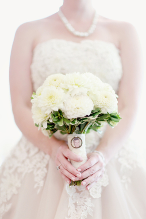 White Bouquet With Locket Photo Charm