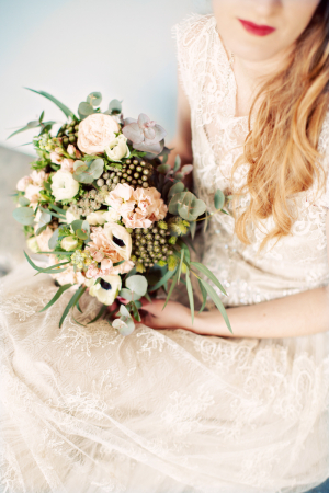 Cream Blush and Green Bridal Bouquet