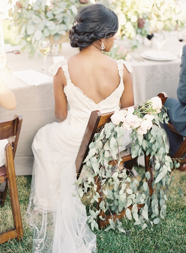 Greenery and Rose Garland on Brides Chair