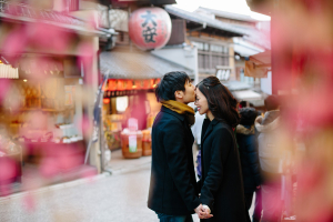 Man Kissing Fiance on Japanese Street