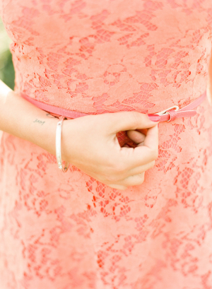 Pink Lace Dress With Pink Belt