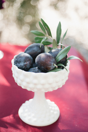 Plums in Milk Glass Compote