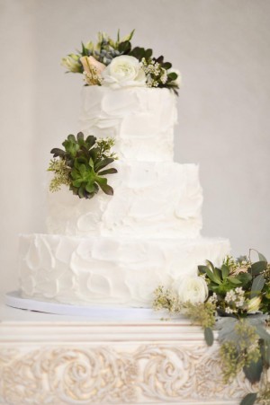 White Wedding Cake with Succulents 