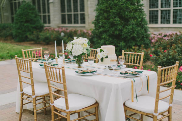 Gold Wedding Inspiration From Elisabeth, Green White And Gold Table Setting