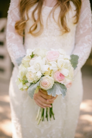 Pink and Cream Rose Bouquet With Dusty Miller