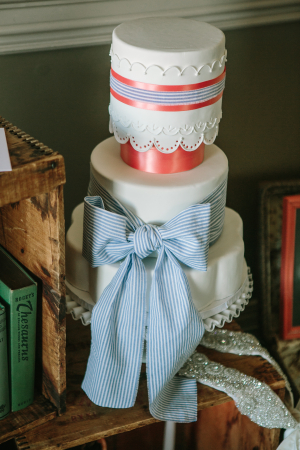 Preppy Coral and Blue Wedding Cake