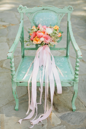 Bouquet With Pink Ribbon Streamers