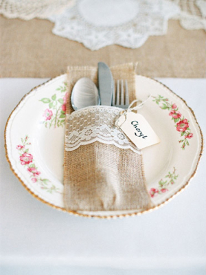 Burlap and Lace Flatware Holder