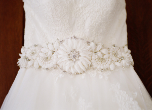 Flower and Rhinestone Waist on Bridal Gown