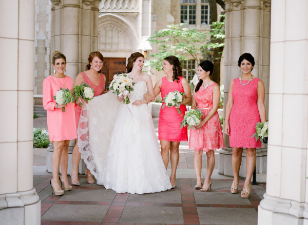 Mismatched Hot Pink Bridesmaids