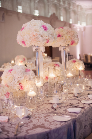 Rose Topiaries and Floating Candles Reception Decor
