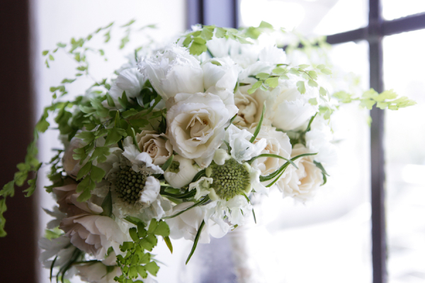 White Bouquet With Baby Fern Accents