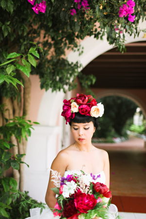 Bride in Hot Pink Flower Crown