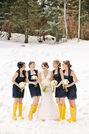 Bridesmaids in Yellow Snow Boots
