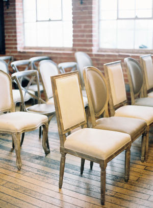 Mismatched Wooden Chairs at Wedding