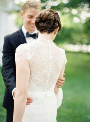 Sheer Lace Back Wedding Gown with Buttons