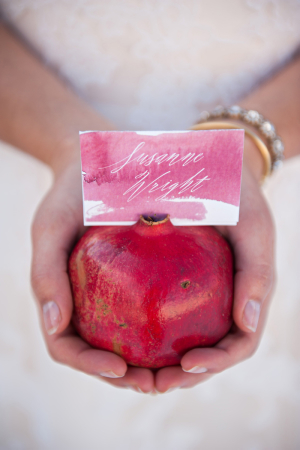 Watercolor Place Card in Pomegranate