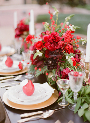 Winter Floral and Pomegranate Table Decor