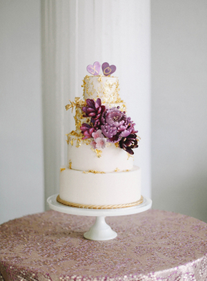 Purple and Gold Wedding Cake