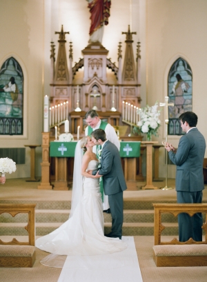 Bride and Groom First Kiss Church Ceremony