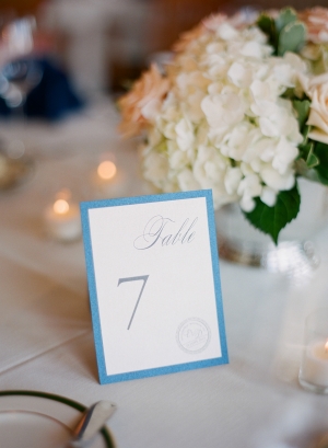 Sparkly Blue Reception Table Markers