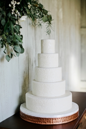 White Wedding Cake With Pressed Floral Design