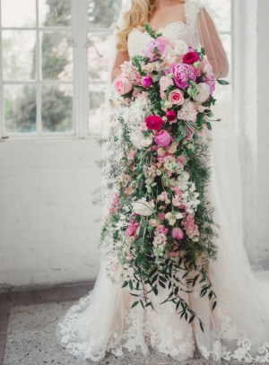 Pink and Greenery Cascading Bouquet By L.B Floral