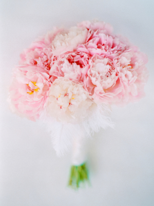 Pink Peony Bouquet with Feathers