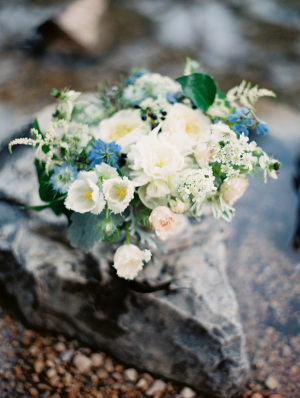 Bouquet with Ivory and Blue Flowers