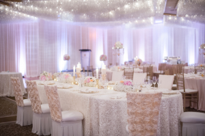 White and Pink Hotel Ballroom Wedding