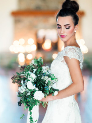 Bride in Cap Sleeve Gown