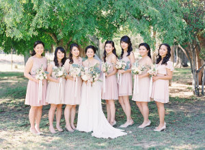 Bridesmaids in Mismatched Pink Dresses