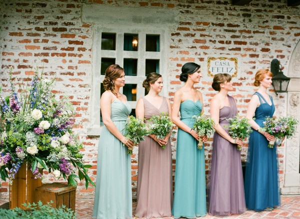 Bridesmaids in Shades of Purple and Blue