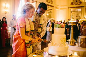 Cake Cutting in Indian Wedding Attire