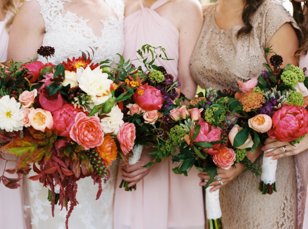 Burgundy and Coral Bouquets