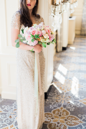 Bride with Ribbon Tied Bouquet