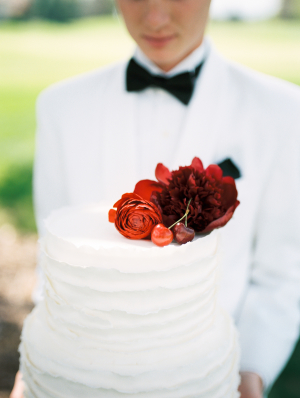 Red Flowers on Wedding Cake