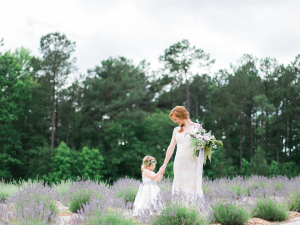 Bride and Flower Girl in Lavender Field