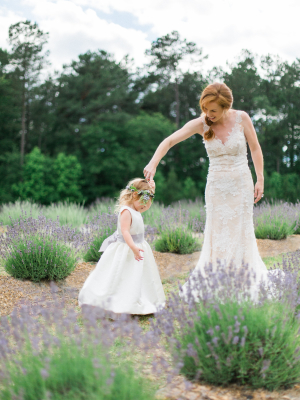 Bride with Flower Girl in Lavender Field
